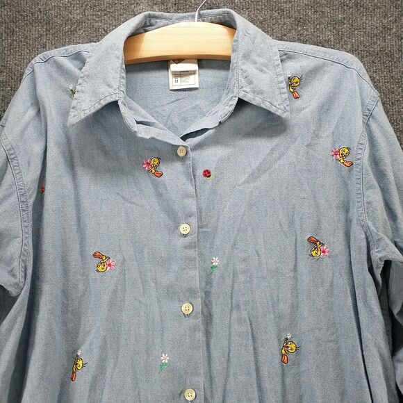Warner Bros Studio Store Mens Tweety Bird Shirt Blue M Embroidered Vintage - Picture 3 of 13